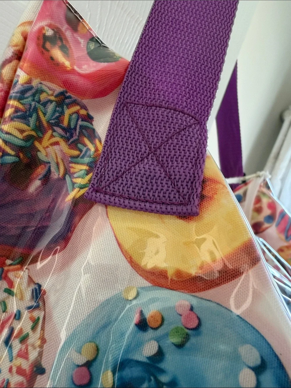 iScream Kids Donut Print Water Resistant Tote Bag with Purple Strap